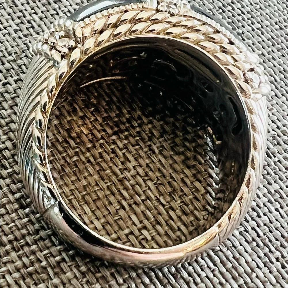 Judith Ripka Sterling Silver Black Onyx & White Topaz Rope Detail Size 8.5 - Picture 3 of 4